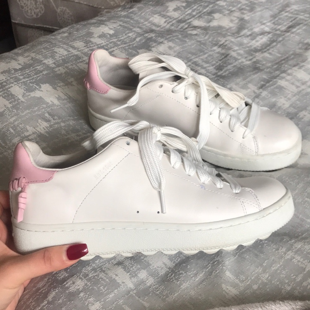 White and pink coach sneakers